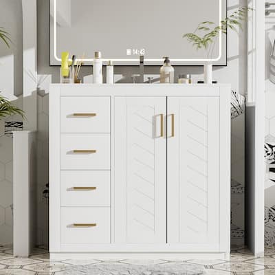 Sleek Ceramic Sink Bathroom Vanity with Soft-Closing Drawers & Solid Wood Frame by Harper&Bright Designs