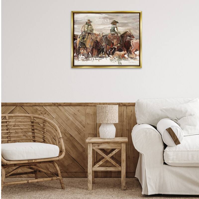 Stupell Round Up Cowboys Framed Floater Canvas Wall Art Design By Marilyn Hageman