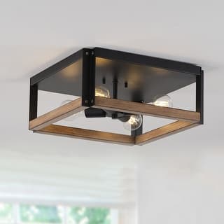 Farmhouse 4-Light Matte Black Square Flush Mount Ceiling Light Fixture