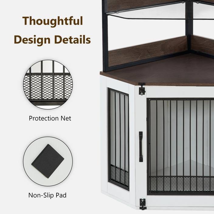 MCombo Corner Dog Crate Furniture with Glass Shelves, Wooden Dog Kennel Furniture with Door, Pet Crate Indoor Use, CN28 - Small