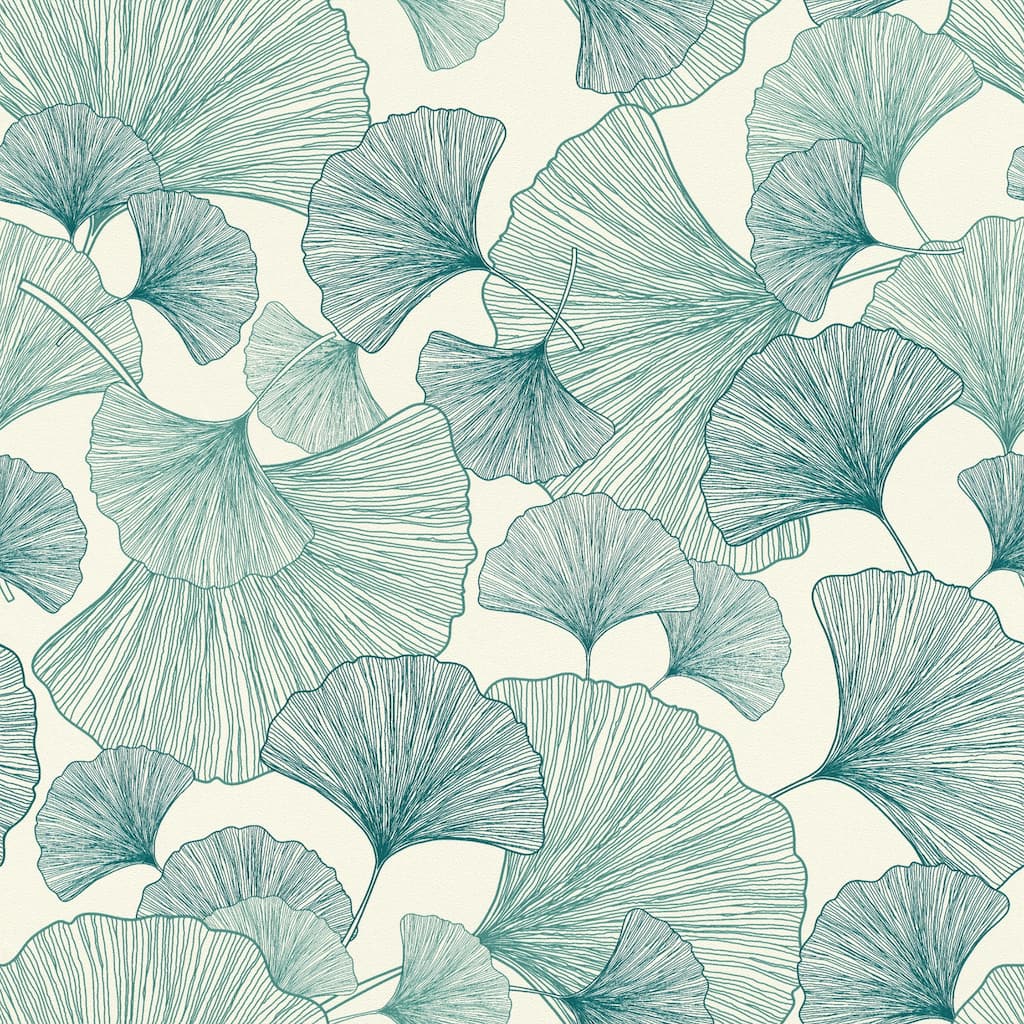 Rasch Waft Teal Ginkgo Wallpaper