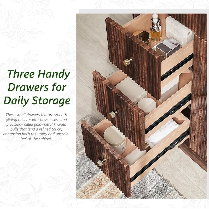 36" Modern Fluted Bathroom Vanity with Sink, Washstand for Kitchen