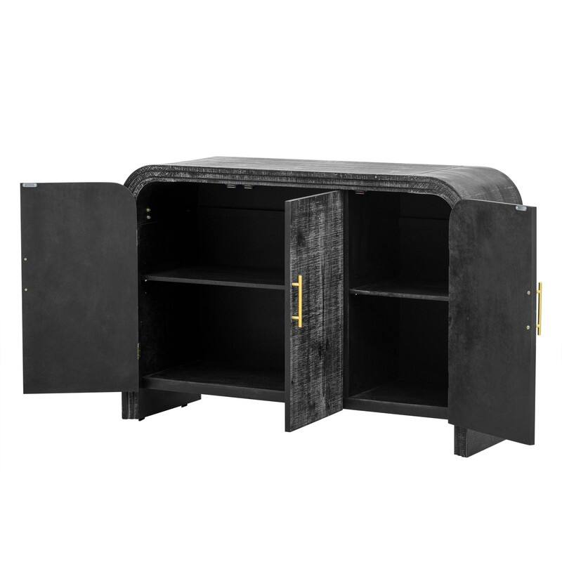 Retro Minimalist Curved Sideboard with Gold Handles and Adjustable Dividers for Living Room or Dining Room