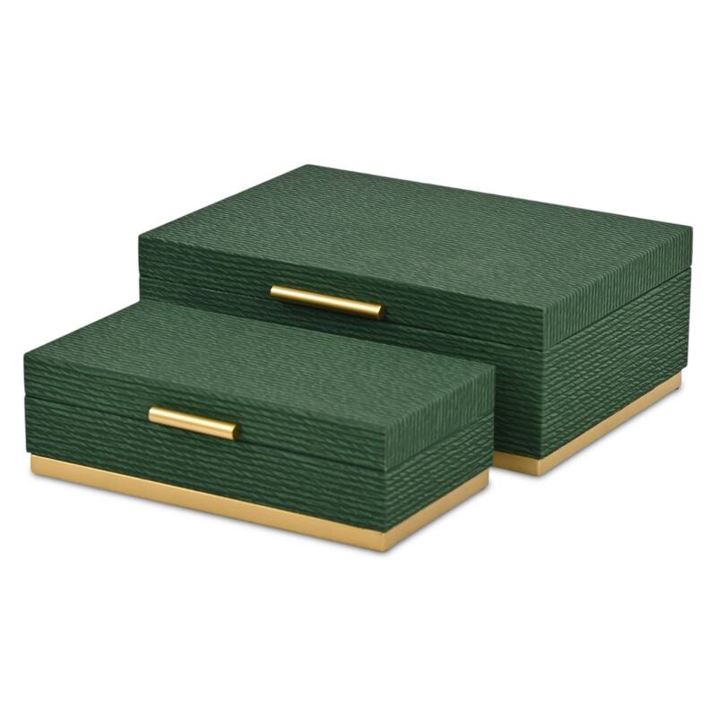 Retro Striped Rectangular Nesting Boxes - 11.75" - Green and Gold - Set of 2