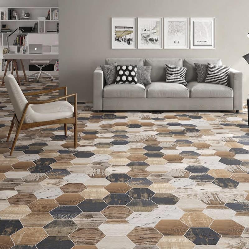 Merola Tile Gaugin Hex Catan Shadow 8-5/8" x 9-7/8" Porcelain Floor and Wall Tile