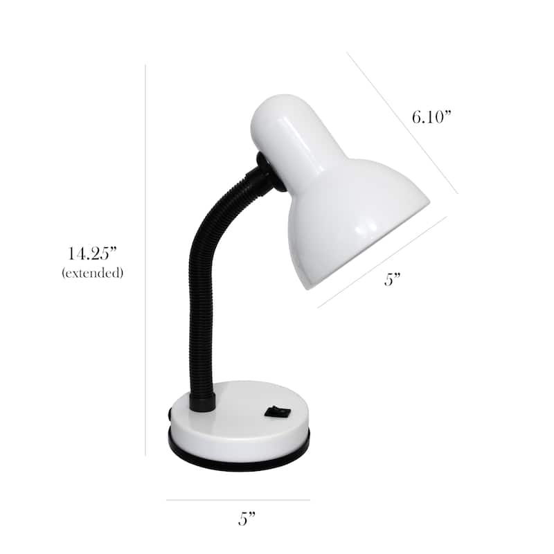 Simple Designs 14.25" Basic Metal Desk Lamp with Flexible Hose Neck, Black, With LED Bulb