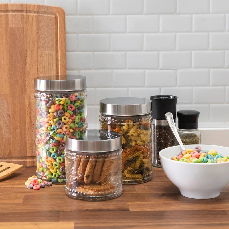 Fleur de Round 3pc Canister Set - 59oz, 44oz, 30oz 8.66" 6.61"