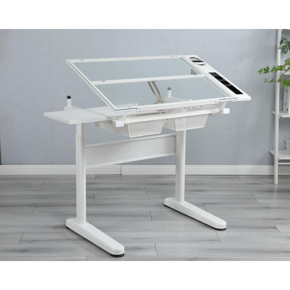 Hand Crank Adjustable Drafting Drawing Table with Stool and 2 Drawers ...