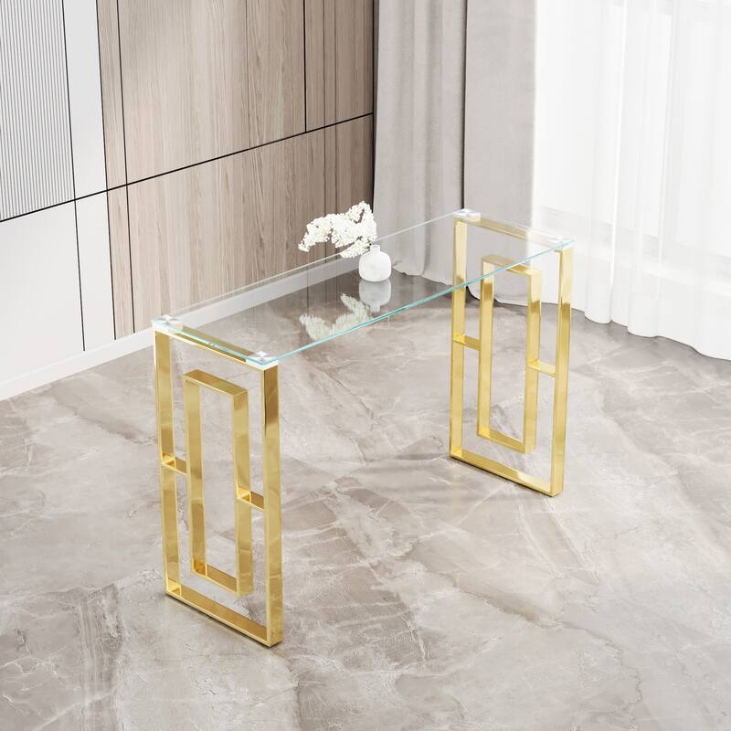 Modern Glass Console Table, Sofa Table with Sturdy Metal Frame and Tempered Glass Top - 55.1" x 17.7" x 30.7"