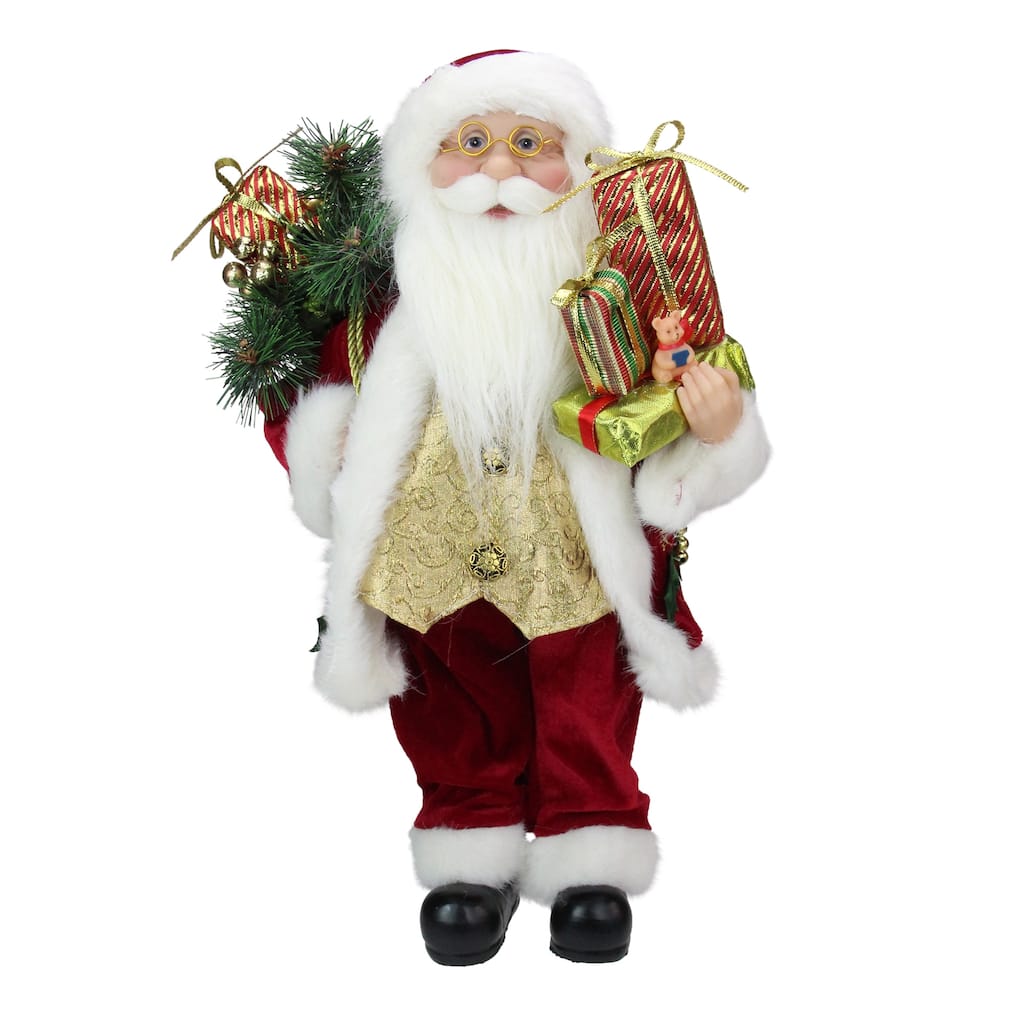 16" Red White Holly Berry Santa Claus Christmas Figure Gift Bag