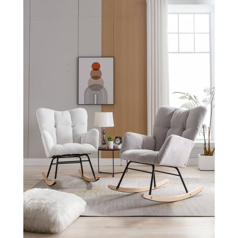 31.5" High Back Buttons Tufted Rocking Chair