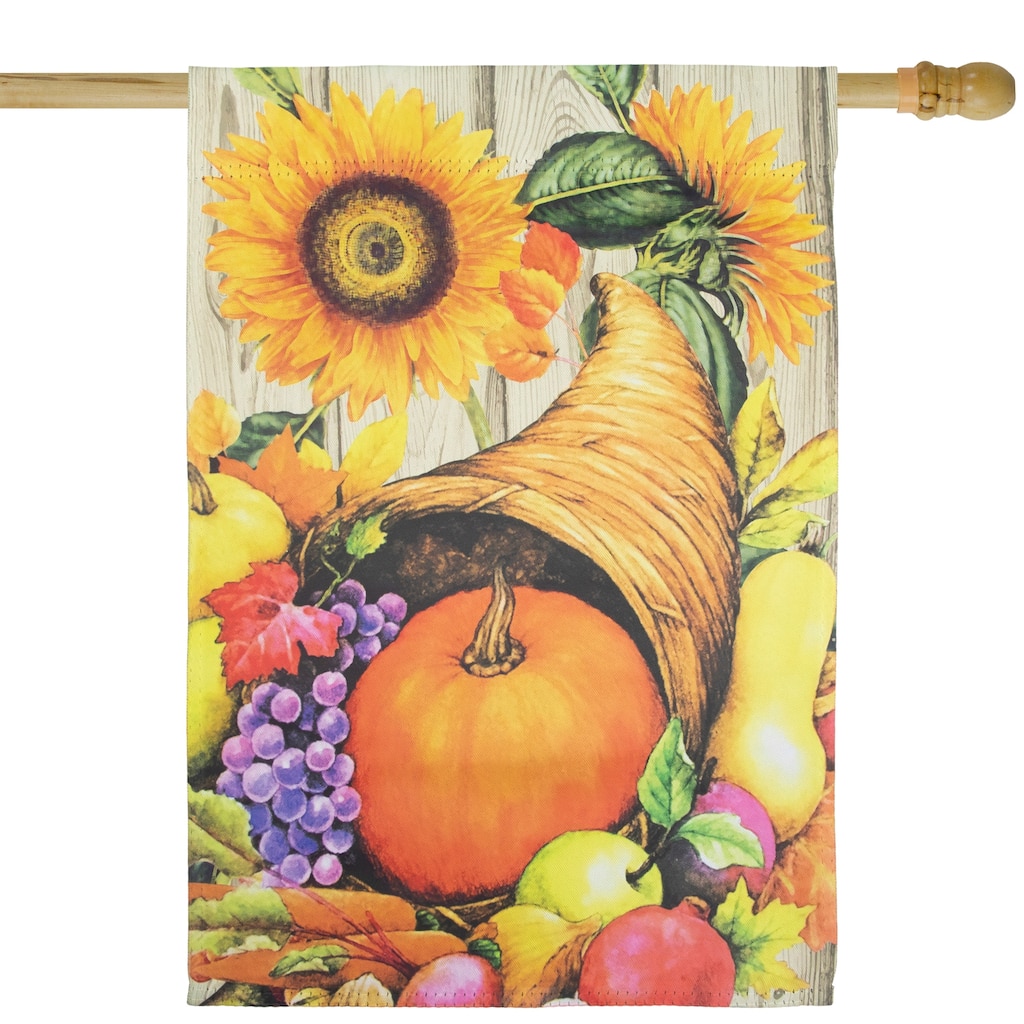 Cornucopia and Flowers Autumn Harvest Outdoor House Flag 28" x 40" - 28" x 40"