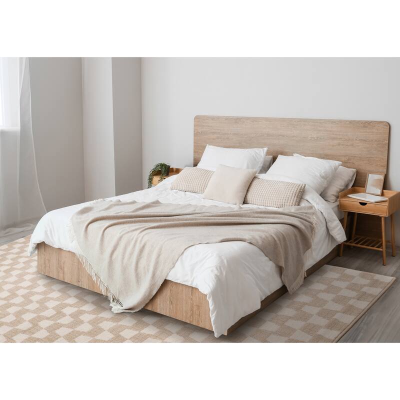 Modern Neutral Small Checkered Rug in Cream Beige