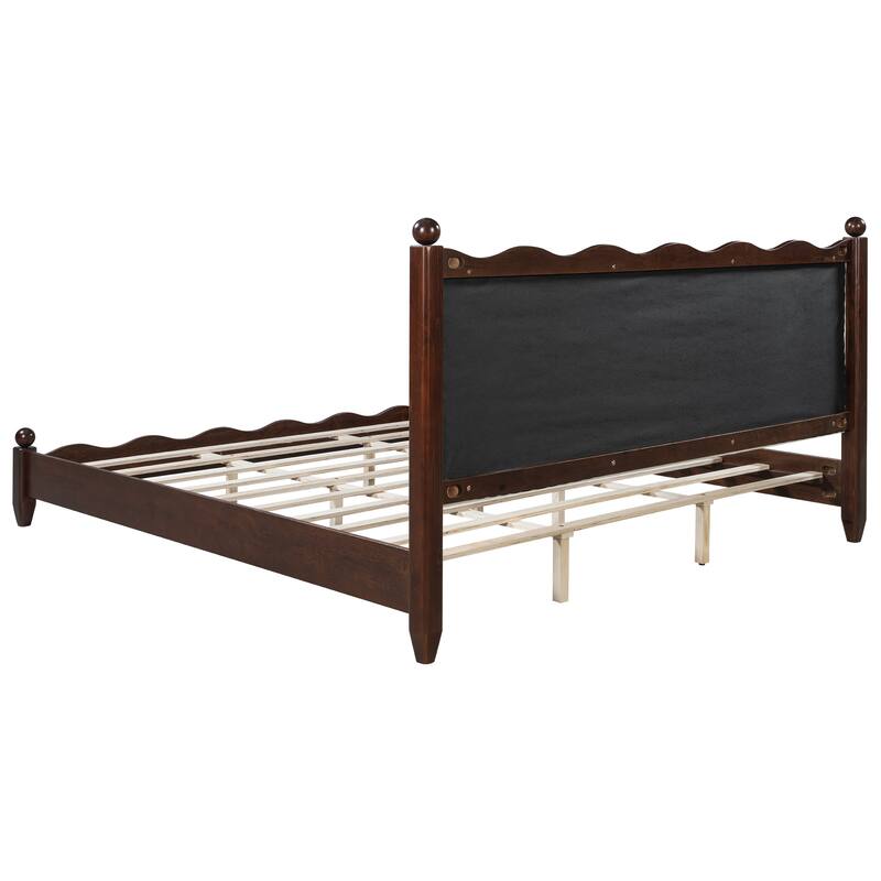 Wood Platform Bed with Upholstered Headboard by Harper&Bright Designs