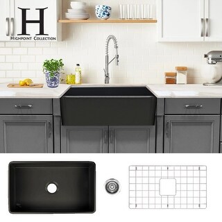 Highpoint Collection Grey 30-inch Single Bowl Fireclay Farmhouse Kitchen Sink - 30.25 x 18 x 10 - On Sale - Overstock - 9103013