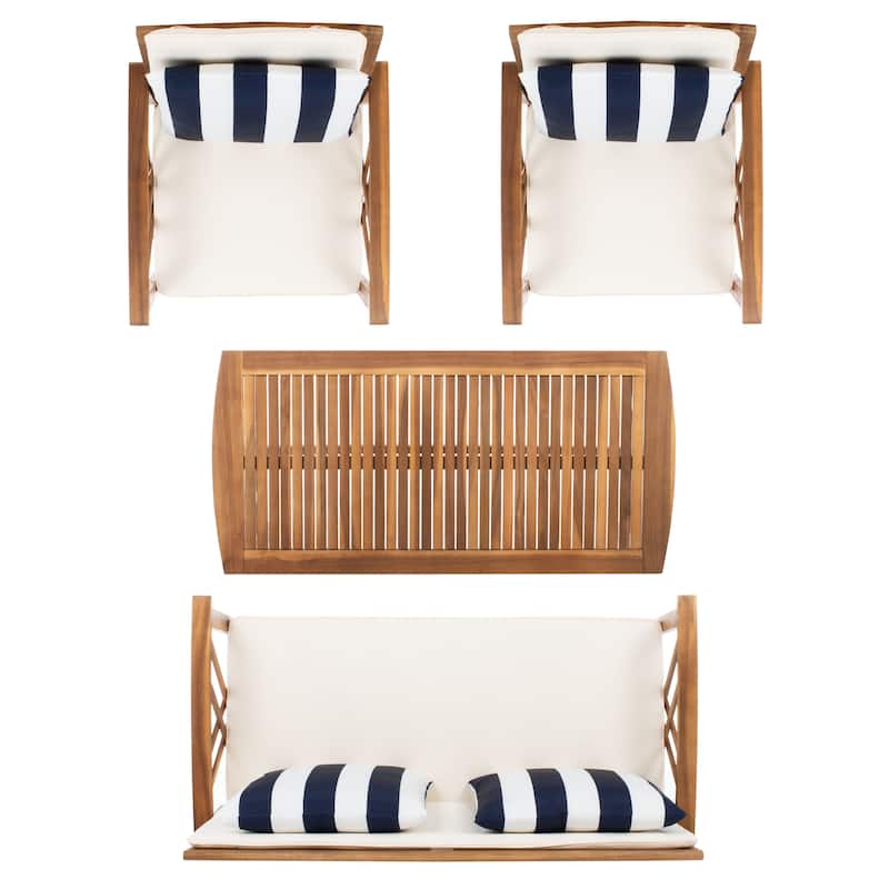 SAFAVIEH Outdoor Fontana 4-piece Acacia Wood Patio Conversation Set