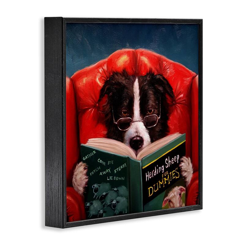 Stupell Herding Sheep Dog Reading for Dummies Funny Painting Framed Giclee Art Design By Lucia Heffernan - Multi-Color