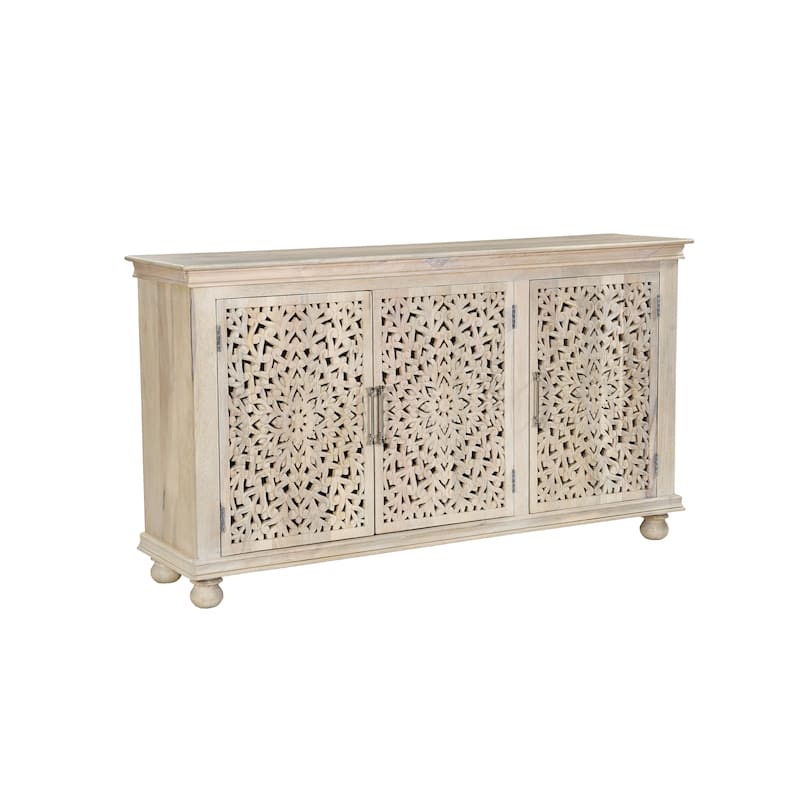 Grace 3-door Floral Carved Solid Wood Sideboard - White