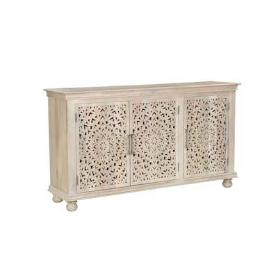 Grace 3-door Floral Carved Solid Wood Sideboard