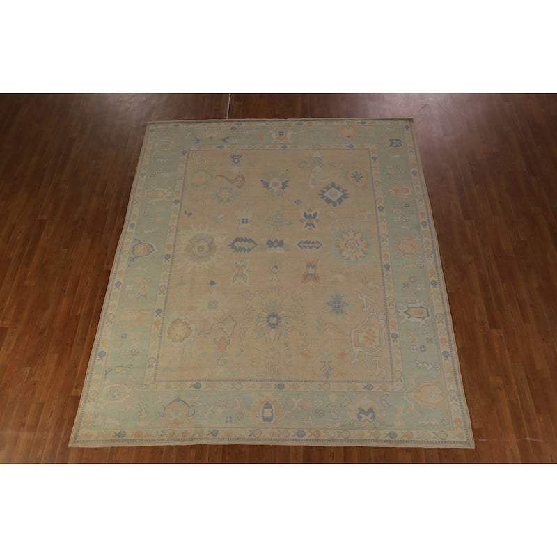 Hand Knotted Oriental 100% Wool Carpet Transitional All-Over Peach Oushak Area Rug - 10' 0'' X 8' 4''