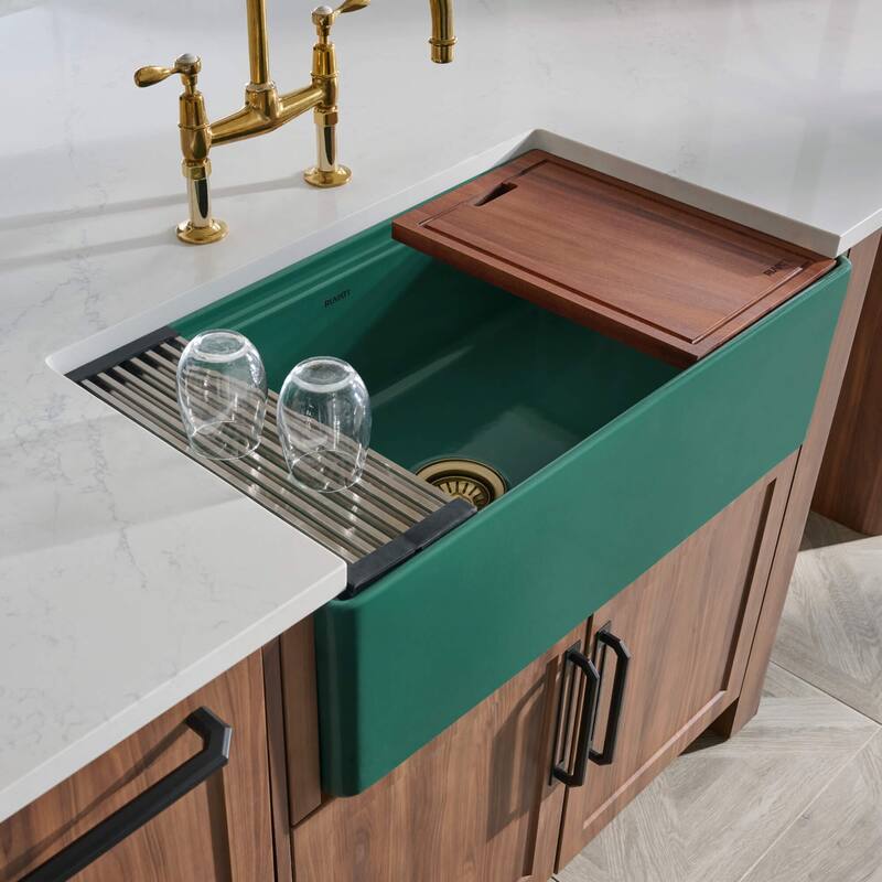Ruvati 33 inch Fireclay Workstation Emerald Green Farmhouse Kitchen Sink Apron Front - RVL2387EG
