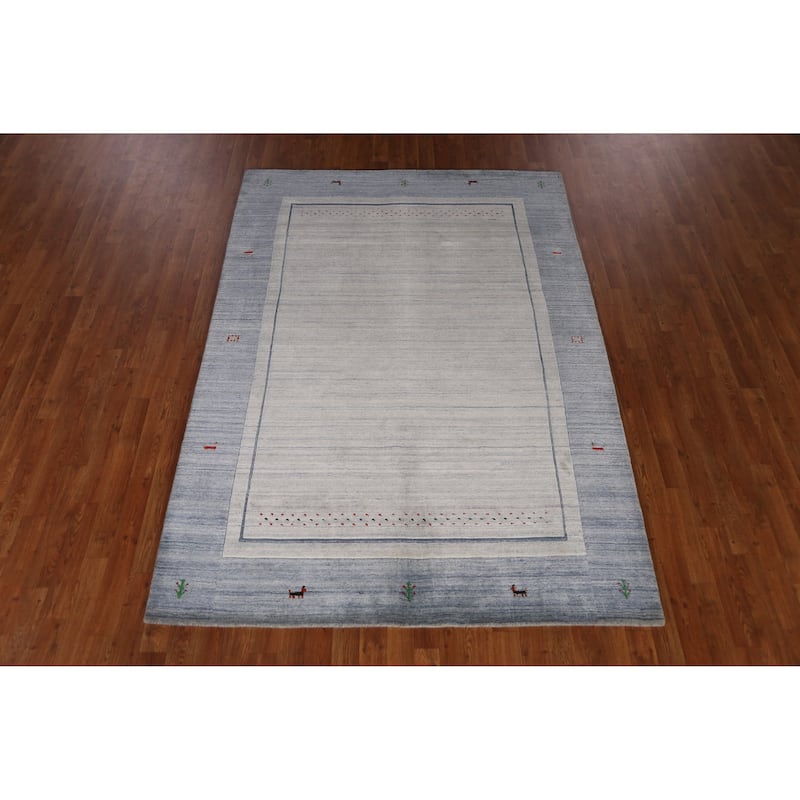 Gabbeh Indian Area Rug Hand-Knotted Tribal Beige Wool Carpet - 5'5" x 7'7"