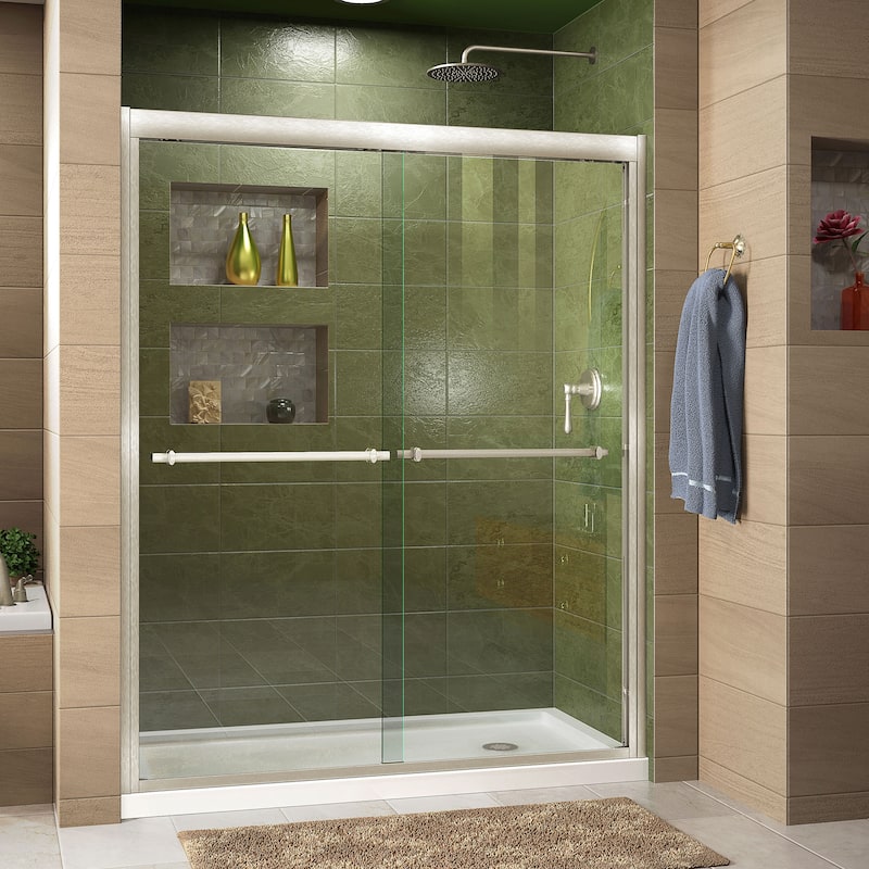 DreamLine Duet 32 in. D x 60 in. W x 74 3/4 in. H Bypass Sliding Shower Door and Shower Base Kit - 32" x 60" - White Base 