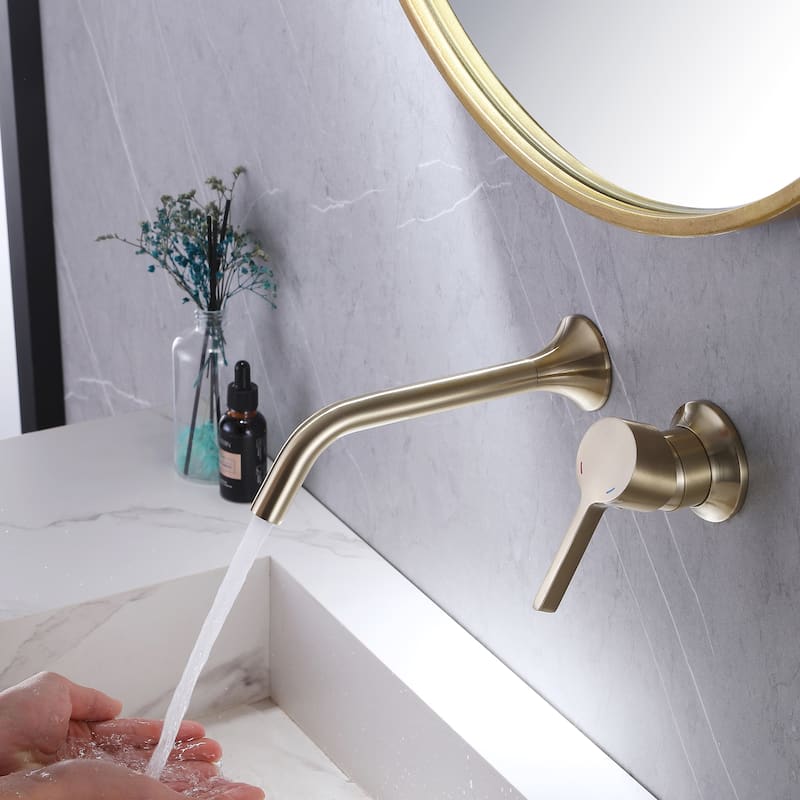 Wall Mounted Bathroom Faucet Two Holes Brushed Gold
