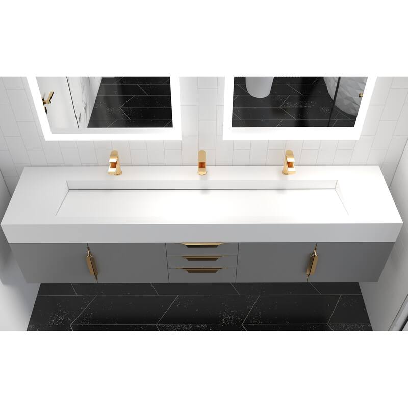 Nile 84" Wall Mounted Bathroom Vanity Set w/ White Top