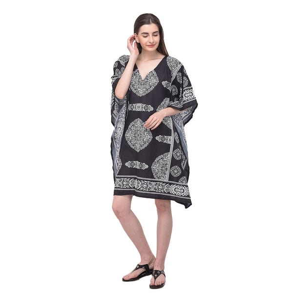 Top Size Polyester Caftan Beach Mini Cover Up Dress For Girls Tunics Tops 3/4 Sleeves Party Short Boohoo Dresses - Overstock - 17036429