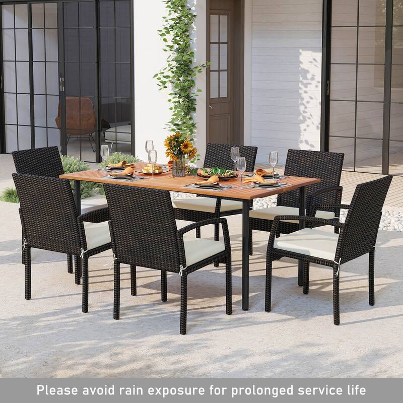 Costway 7PCS Patio Rattan Dining Set Table Top W/Umbrella Hole - See Description