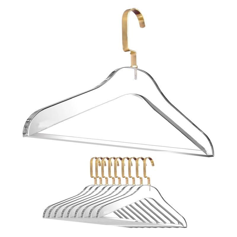 DesignStyles Clear Acrylic Clothes Hangers w/Pants Bar - 10 Pk