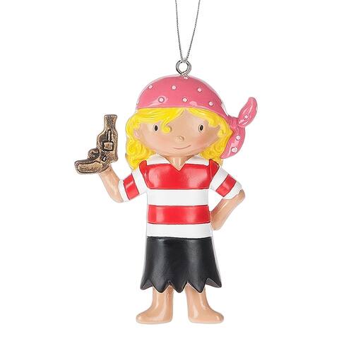 Little Pirate Girl Christmas Holiday Ornament 3.25 Inches - Red,White,Black