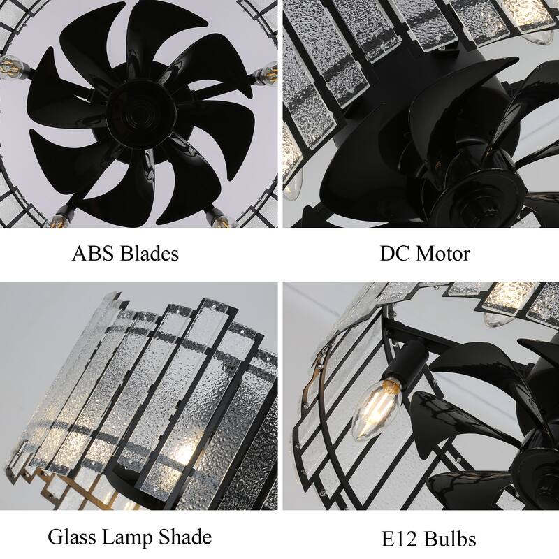 Cusp Barn 19" Caged Ceiling Fan with Light,Reversible Ceiling Fan,Modern Glass Lampshade Fan Light,3 Speeds,with Remote