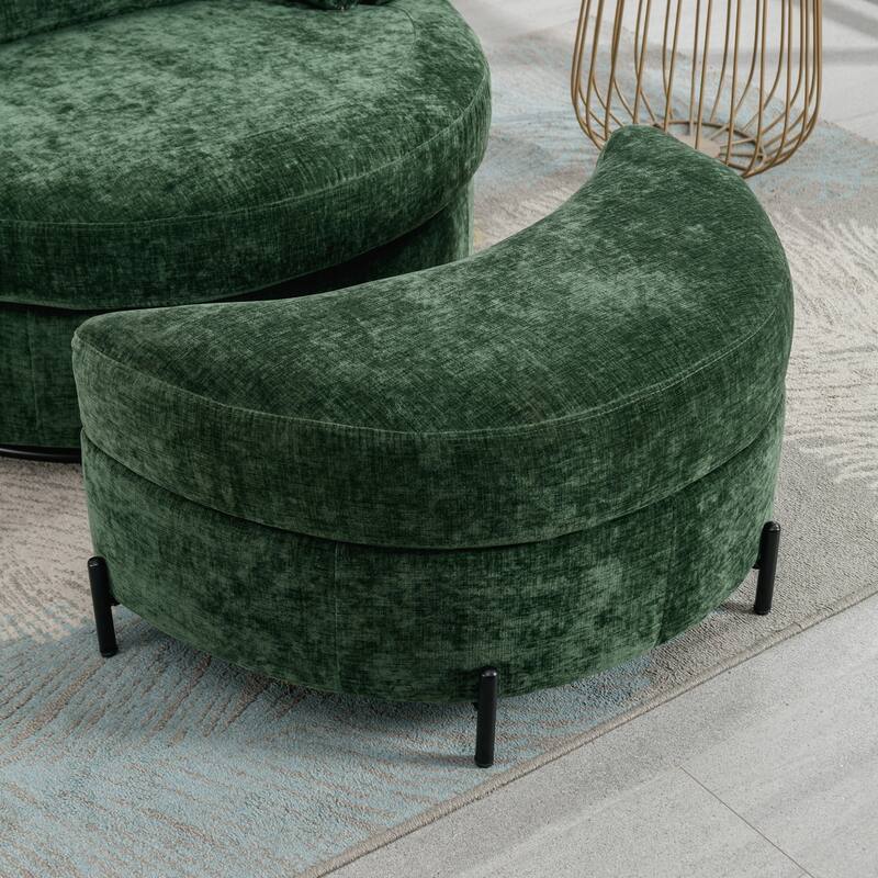 32.7" W Upholstered Half Crescent Moon Storage Ottoman - Green