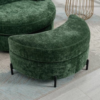 32.7" W Upholstered Half Crescent Moon Storage Ottoman