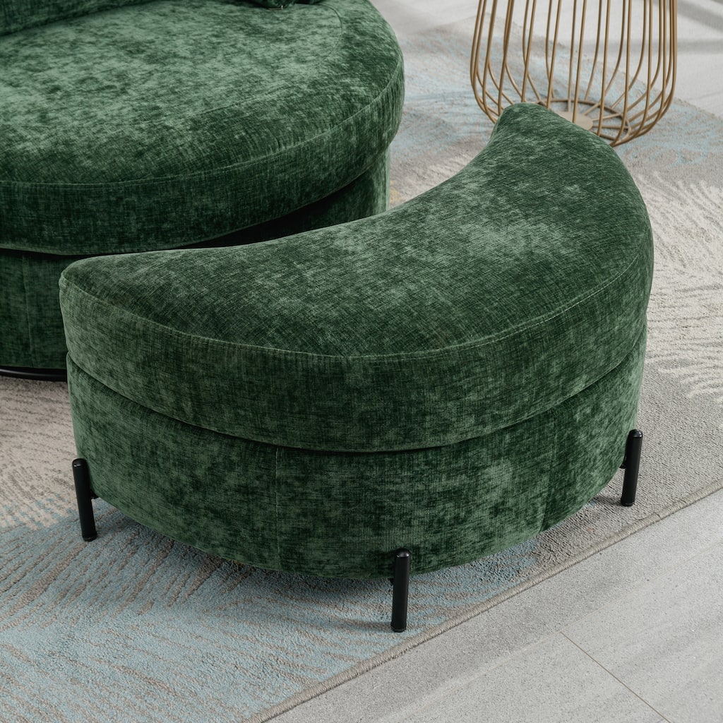 32.7" W Upholstered Half Crescent Moon Storage Ottoman