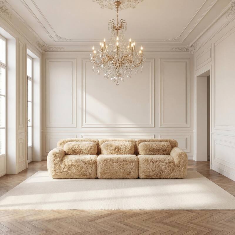 Homy Casa Light Khaki Modular Sectional Sofa, Soft Plush Fabric Cloud Couch with Anti-Slip Base & Decorative Pillows