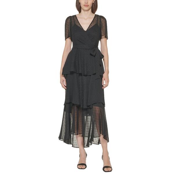 calvin klein ruffle dress black Calvin Klein Women's Clip Dot Tiered Ruffle Dress Black Size 6 - Bed Bath &  Beyond