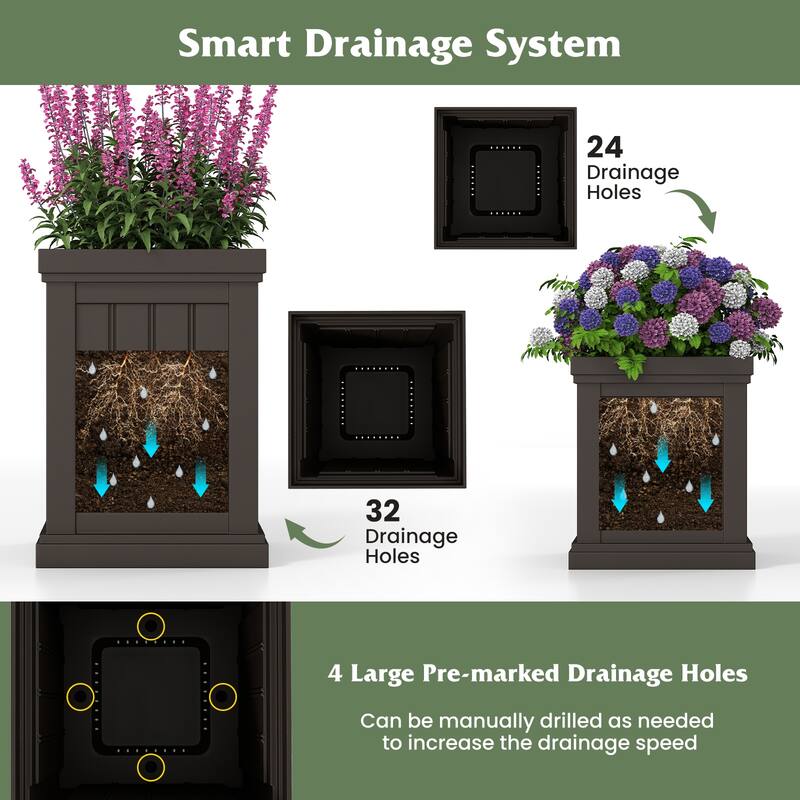 Gymax 19'' Square Plastic Planters Set of 2 w/ Drainage Holes &