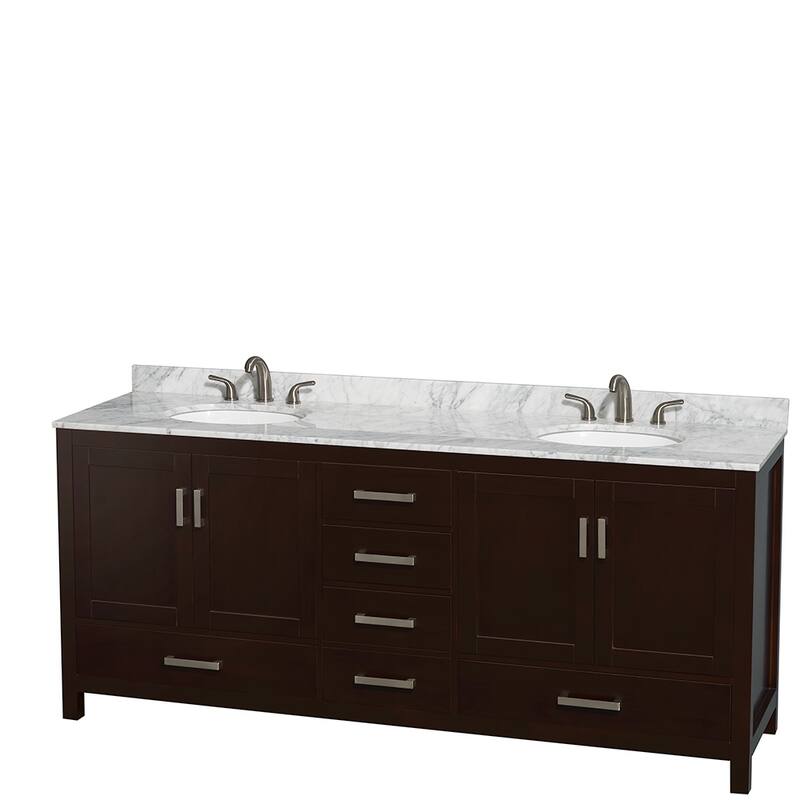 Wyndham Collection Sheffield Double Vanity Set - 80-Inch Double - Espresso, White Carrara Marble Top, Chrome Trim