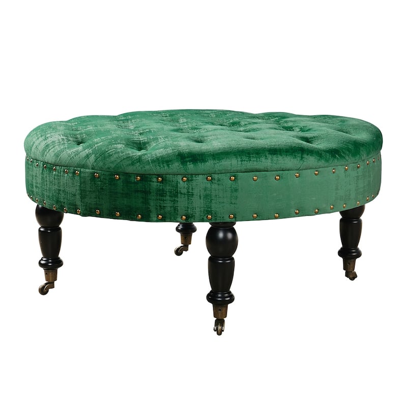 Round Velvet Tufted Coffee Table Ottoman, 34" x 34" x 17" H