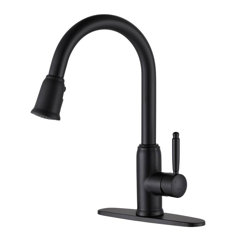 WOWOW Pull Down Sprayer Kitchen Faucet - Matte Black