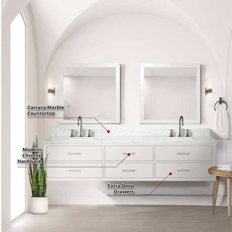 Lexora Castor Double Bath Vanity, Carrara Marble Top, Faucet Set, and Mirrors