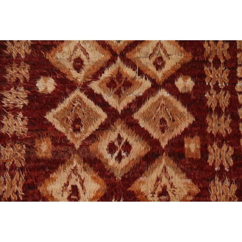 Hand Knotted Oriental 100% Wool Carpet Modern Tribal Red Moroccan Area Rug - 8' 0'' X 5' 7''