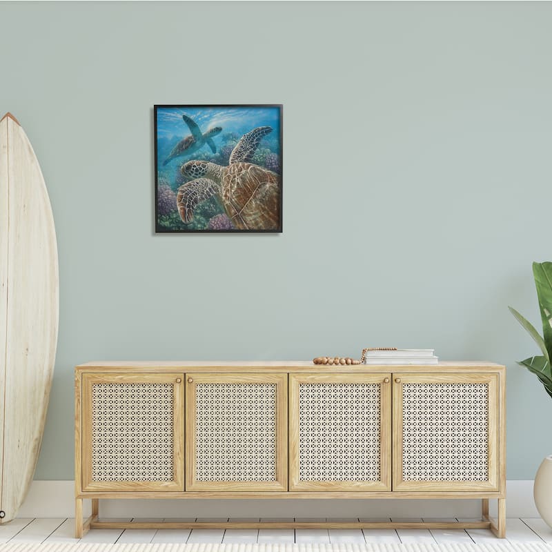 Stupell Sea Turtle Pair Coral Reef Ocean Life Scene Framed Wall Art
