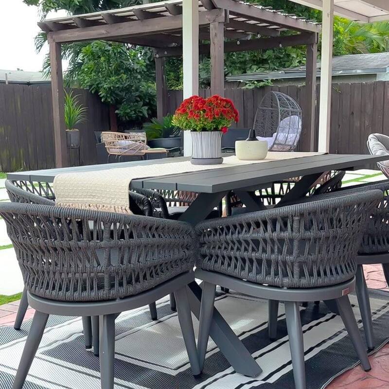 PURPLE LEAF Patio Dining Set with Outdoor Aluminium Dining Table and Woven Rattan Chairs