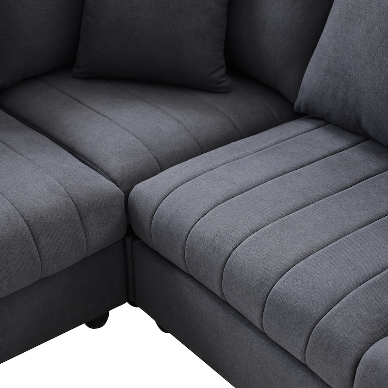 Modular Sectional Sofa With Deep Seat,Vertical Stripes,5 Seat Corner Couch With Movable Ottoman,Throw Pillows,L-Shaped