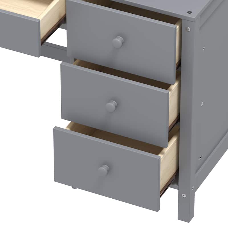 40"Home Executive Desk and Upholstered Chair Set with Bookshelf, Computer Desk with Four Drawers, Storage Shelf, and Chair