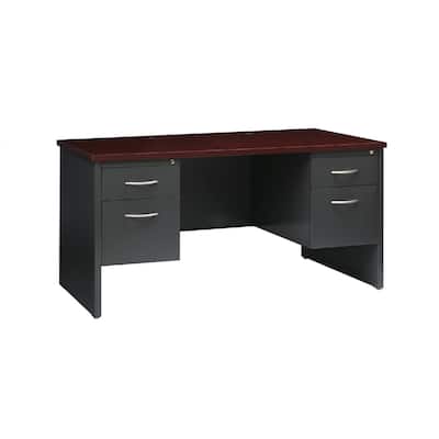 Hirsh Executive Office Modular Double Pedestal File Office Desk, 30" D x 60" W, Charcoal / Mahogany